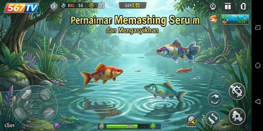 Screenshot game 567TV menunjukkan pemain memancing di lokasi yang indah.