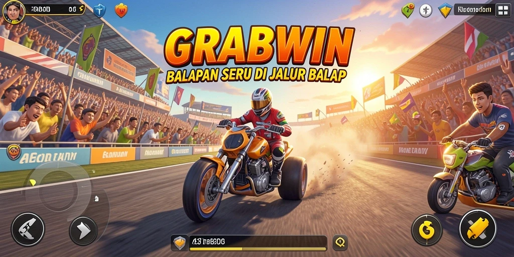 Tampilan penuh aksi gameplay balap di GRABWIN.