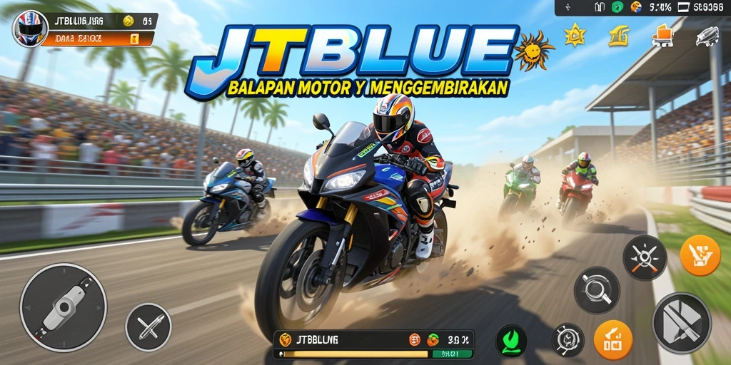 Tampilan gameplay JTBLUE yang mendebarkan dalam balapan motor.