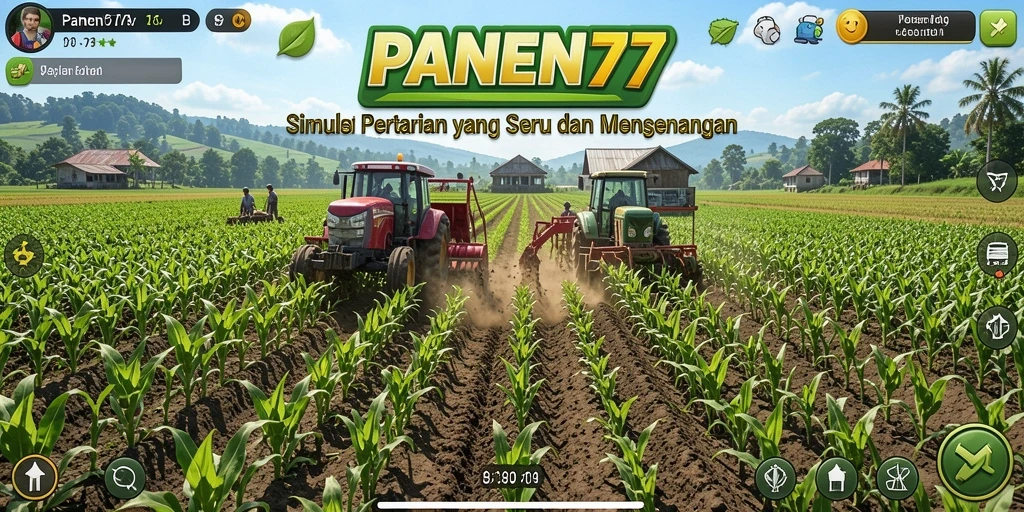 Tangkapan layar gameplay <strong>PANEN77</strong> menunjukkan petani yang sedang melakukan panen.