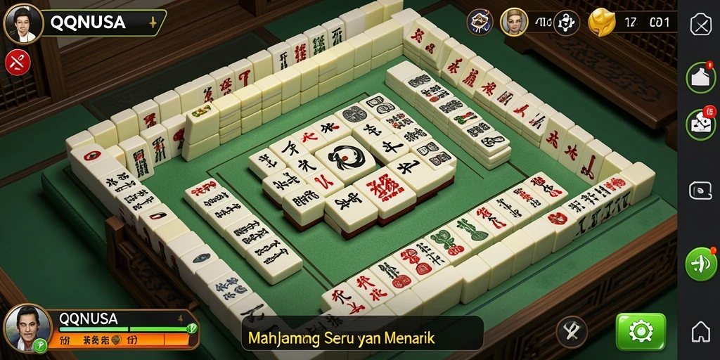 Screenshot gameplay QQNUSA yang menampilkan aksi Mahjong yang seru.