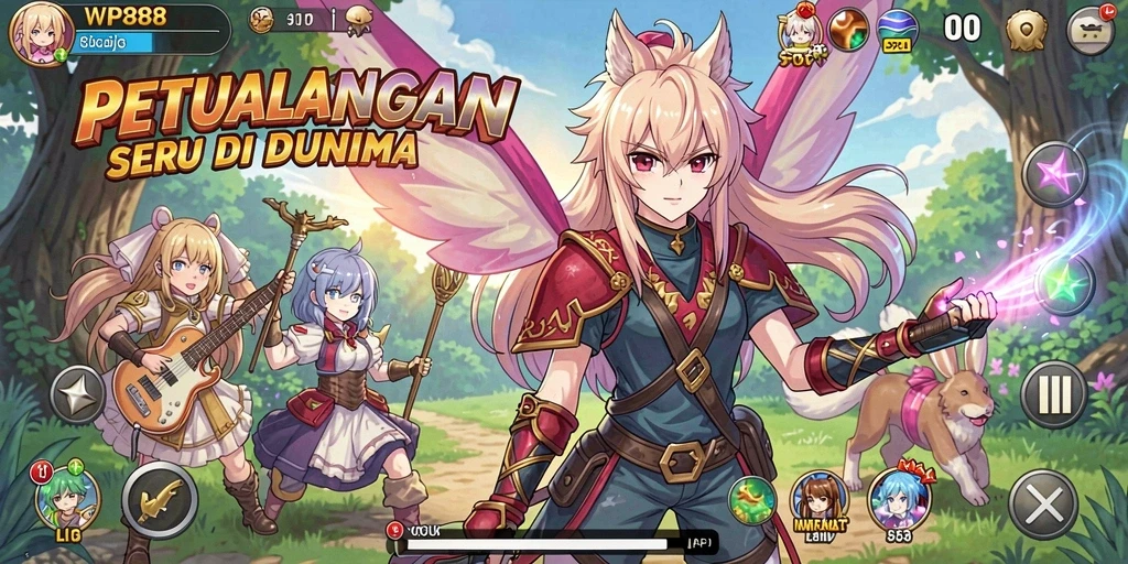 Tampilan mendalam gameplay WP888 dengan karakter anime ikonik.