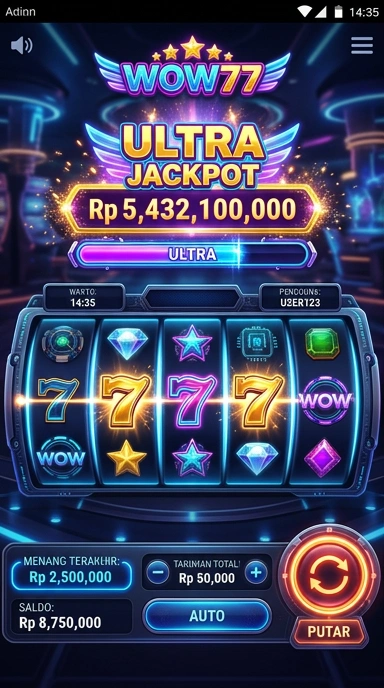 Tampilan utama aplikasi wow77 dengan berbagai kategori.